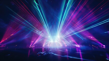 Fototapeta na wymiar Bright laser show in the night club. AI generated.