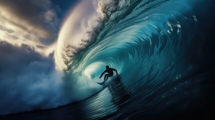 Bright photo of a surfing man. AI generated.