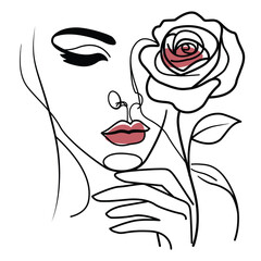Girl with a rose. line