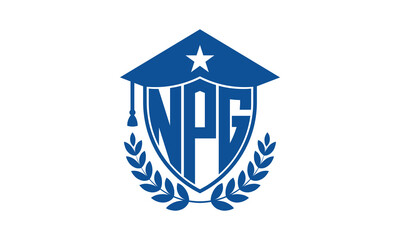 NPG three letter iconic academic logo design vector template. monogram, abstract, school, college, university, graduation cap symbol logo, shield, model, institute, educational, coaching canter, tech