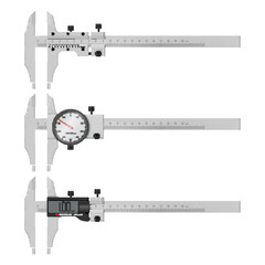 Calipers engineering technology measurement instrument digital analogue display set realistic vector