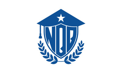NQQ three letter iconic academic logo design vector template. monogram, abstract, school, college, university, graduation cap symbol logo, shield, model, institute, educational, coaching canter, tech