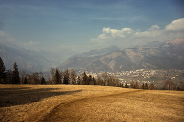View from the San Lucio refuge, on the Val Seriana below and on - obrazy, fototapety, plakaty