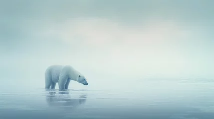 Gordijnen Polar bear on misty background. AI generated. © Viktor