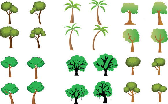 Set of 24 different trees with colors