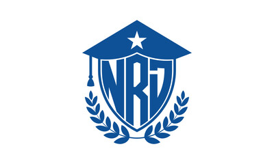 NRD three letter iconic academic logo design vector template. monogram, abstract, school, college, university, graduation cap symbol logo, shield, model, institute, educational, coaching canter, tech
