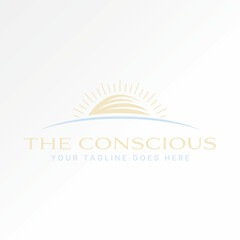 Logo design graphic concept creative premium abstract vector stock unique simple horizon with earth or sun ray. Related to welcome to world success