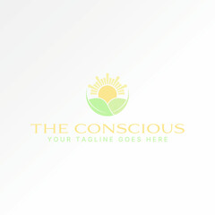 Logo design graphic concept creative vector premium stock unique leaves with sunrise like sunflower morning. Related nature health care fresh therapy
