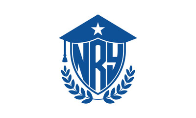 NRY three letter iconic academic logo design vector template. monogram, abstract, school, college, university, graduation cap symbol logo, shield, model, institute, educational, coaching canter, tech