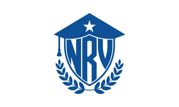 NRV three letter iconic academic logo design vector template. monogram, abstract, school, college, university, graduation cap symbol logo, shield, model, institute, educational, coaching canter, tech