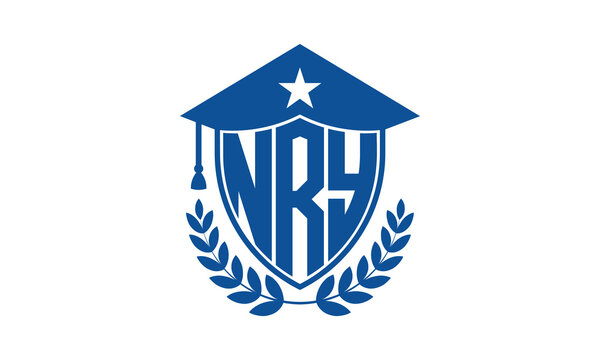 NRY three letter iconic academic logo design vector template. monogram, abstract, school, college, university, graduation cap symbol logo, shield, model, institute, educational, coaching canter, tech