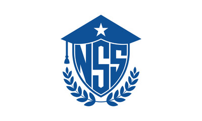 NSS three letter iconic academic logo design vector template. monogram, abstract, school, college, university, graduation cap symbol logo, shield, model, institute, educational, coaching canter, tech