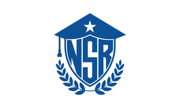 NSR three letter iconic academic logo design vector template. monogram, abstract, school, college, university, graduation cap symbol logo, shield, model, institute, educational, coaching canter, tech