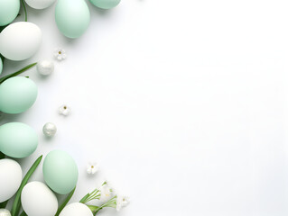 Naklejka na ściany i meble Pastel green easter eggs frame background with free copy space 