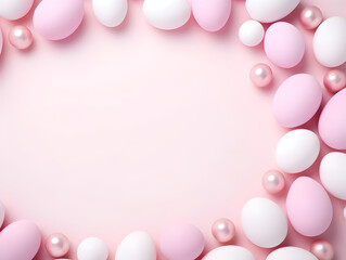 Pastel pink easter eggs frame background with free copy space inside 