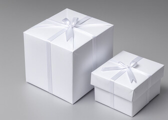 Two white boxes with bows. 