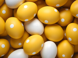 Top view abstract background with yellow and white easter eggs
