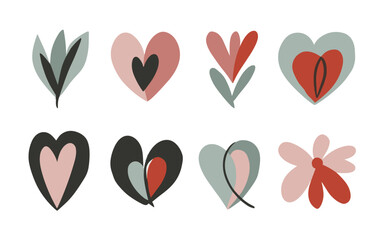 Abstract floral hearts vector clipart. Valentine's day vector clipart.