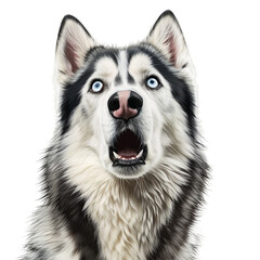 マラミュート犬の驚いた顔(白背景,背景無し,切り抜き) - obrazy, fototapety, plakaty