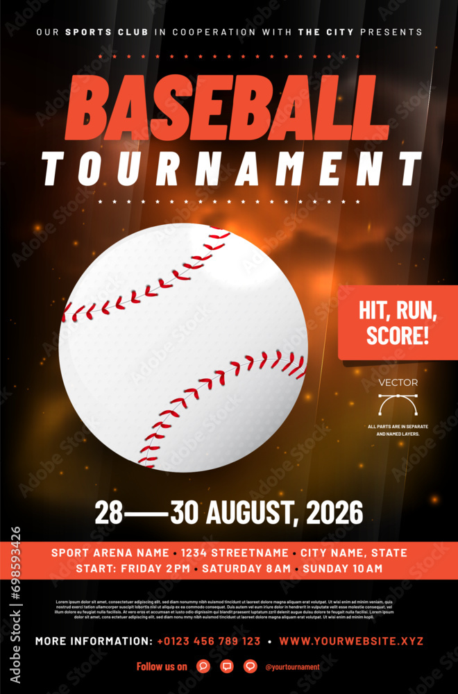 Canvas Prints baseball tournament poster template with ball and sample text in separate layer - vector illustratio
