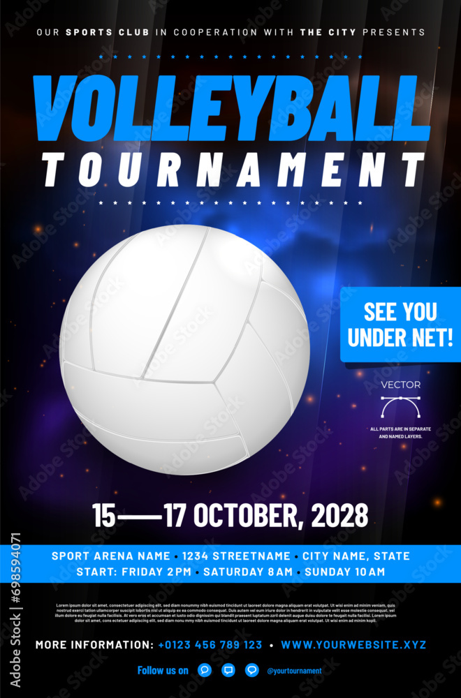 Canvas Prints volleyball tournament poster template with ball and sample text in separate layer - vector illustrat