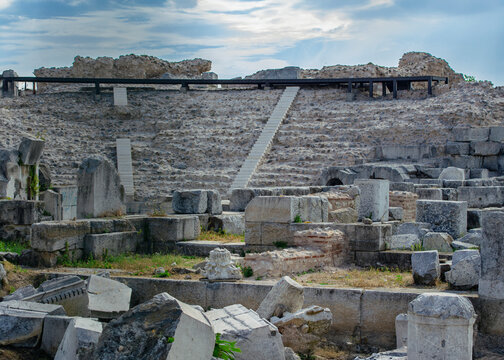 IZNIK, TURKEY - September 29, 2023:  The ancient Roman theater in Iznik is a tourist attraction.
