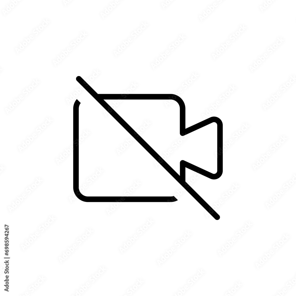 Poster no video camera line icon for streaming , facetime icons video call symbol - recording not allowed - video cam off icon. web vector icon
