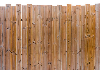 Wooden fence classic style isolated on white background. It is made of lumbers with pattern and texture grains of wood.