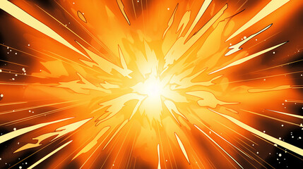 Comic boom sun rays background explosion orange background with lightning power Illustrated - obrazy, fototapety, plakaty