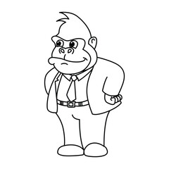 Funny gorilla cartoon characters vector illustration. For kids coloring book.