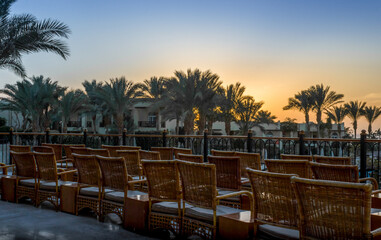 landscape dawn sky palms and hotel in egypt in Sharm El Sheikh