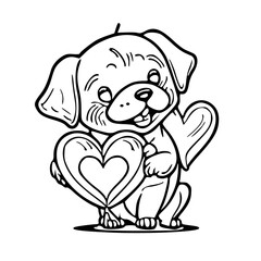 Obraz premium vector black and white clipart , dog and heart, valentine, 129
