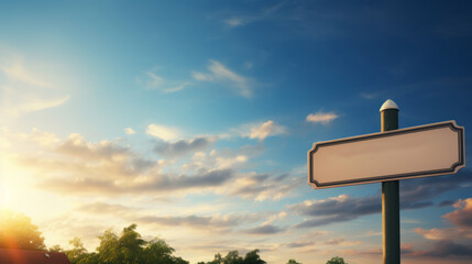 blank signpost against a sky sunset,choices directions and opportunities.road trip travel