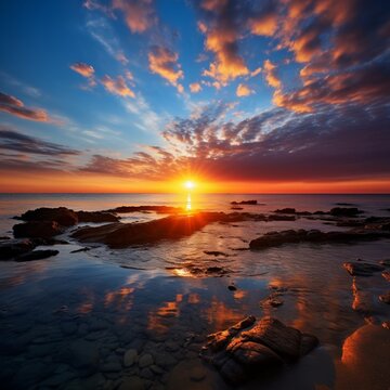 Nice view sunset time coastal image Generative AI