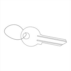 House lock key continuous one line vector art illustration and single outline simple key design
