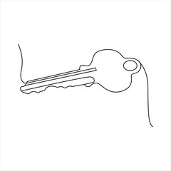 House lock key continuous one line vector art illustration and single outline simple key design
