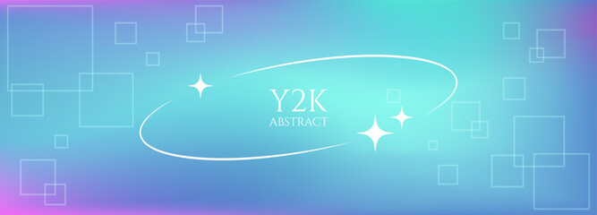 Y2K banner with white oval frame and vivid mesh neon gradient background, techno decorative art, empty backdrop, vector illustration.