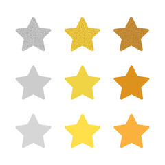 金･銀･銅色の星のアイコン素材 - キラキラのラメと6色のシンプルな星のセット