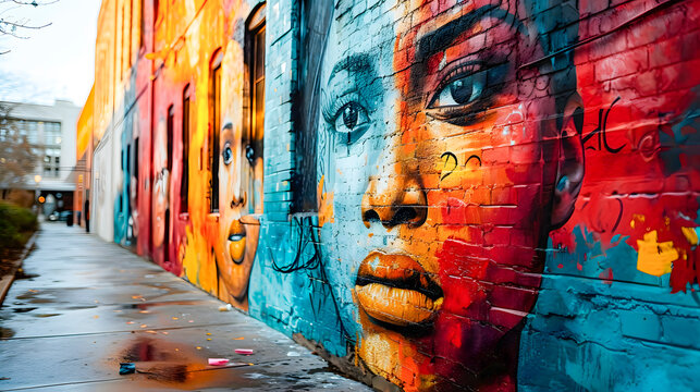 A wall with women's faces painted on it. International Women's Day.