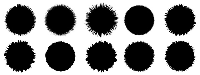 Set of torn paper frames. Jagged round shape silhouettes collection. Black grunge elements. Vector Papers isolated on white background.