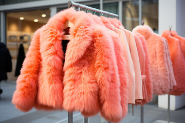 Peach Fuzz color of the year 2024.A Beautiful Display of the new color trend  Fur Coats Created With Generative AI Technology - 698600632