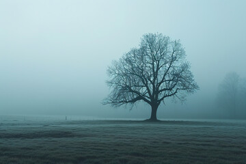 A Solitary Tree in a Misty Field Created With Generative AI Technology - 698600641
