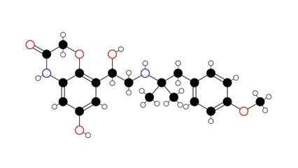 olodaterol molecule, structural chemical formula, ball-and-stick model, isolated image striverdi respimat
