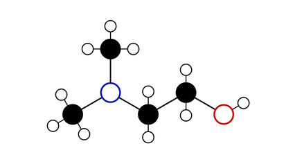 dimethylethanolamine molecule, structural chemical formula, ball-and-stick model, isolated image dmae