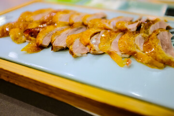 Roasted duck meat. Chinese cuisine. Food concept.