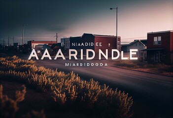 Airdrie: Der Name der kanadischen Stadt Airdrie in der Provinz Alberta vor einem Foto mit dem kanadischen Ahornblatt. Generative AI - obrazy, fototapety, plakaty