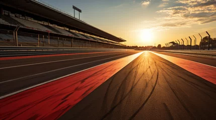 Stoff pro Meter Race track, empty asphalt road with tire tracks. on sunrise. Motorway for competition. Concept of motor sport, racing, competition. © master1305