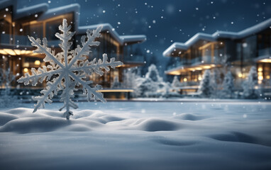 Town buildings in the snow,created with Generative AI tecnology.