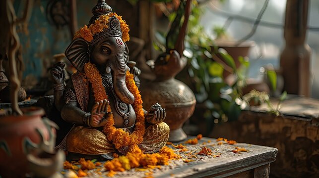 Happy Ganesh Chaturthi in graduation ceromony , university or collage, deploma certificate, happy and proud faces. day time. studio light  