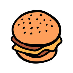 Hamburger sandwich. Snack in a cafe. Bread pastries. Vector illustration isolated on white background